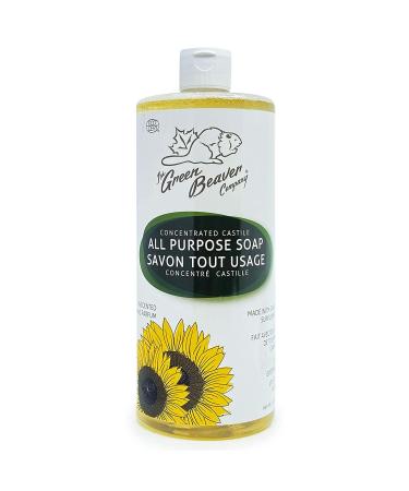 Green Beaver All Purpose Liquid Soap Natural All Purpose Concentrated Castile Soap Hand Laundry Body and House Wash for All Skin Types Unscented 1 liter Unsented