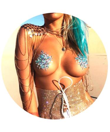 Ludress Crystal Body Stickers Body Gem Sparkly Mermaid Body Jewelry Stick on Body Crystal Chest Tattoos Breast Stickers Tattoo Rave Halloween Body Temporary Makeup Accessories for Women and Girls (Style 2)