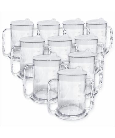 Wide floor two handles drinking cups with a beak lid - 10 pieces |Adult drinking aid cup mug older people Small spout drinking lid double handle dementia arthritis weak grip 10-pack beak lids