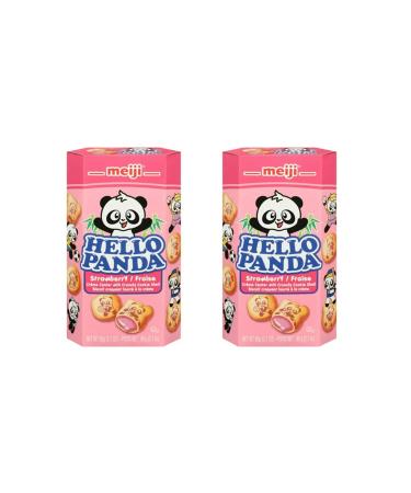 Strawberry Panda Cookies Bundle. Includes (2) Packages of Meiji Hello Panda Strawberry Cookies (60g per box) with BIG MAPLE Trivia Cards. Great for School Lunches Office Snack Party