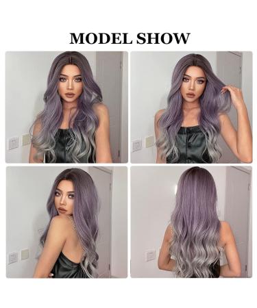 Esmee Ombre Purple to Gray Wigs for Women | Heat-Resistant Synthetic Long Wavy Hair for Daily Wear Parties & Cosplay - Buy Online on GoSupps.com