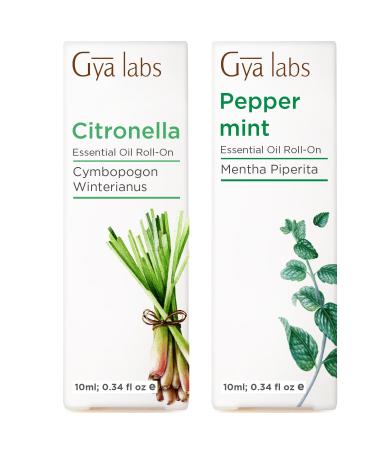 Gya Labs Citronella & Peppermint Roll On Set - Essential Oils Aromatherapy Roll On with Essential Oil Set - 2x0.34 fl oz