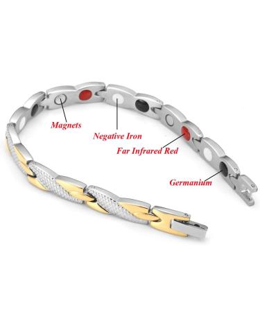 Jovivi Women's Magnetic Bracelet - Stainless Steel X-Shape Bangle with 4-in-1 Magnets | Snake Pattern Silver-Gold Design - International Shipping Available - Buy Online on GoSupps.com