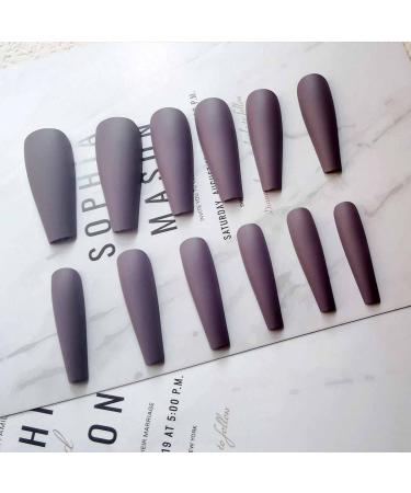 Bufenia Matt Pure Colorful Long Ballerina Press-On Nails - Purple Coffin Full Cover (24 Pieces) for Women & Girls - International Shipping Available - Buy Online on GoSupps.com