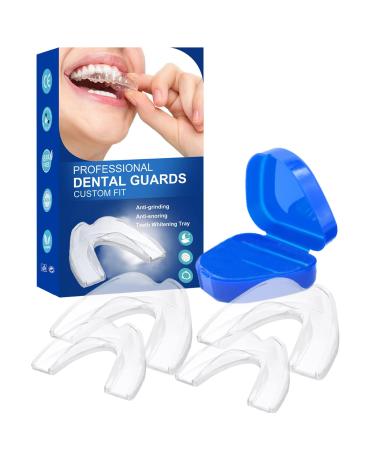 BOPONA Mouth Guard, 4 Pack Moldable Mouth Guard for Clenching Teeth at Night with Hygiene Case, Night Guard for Teeth Grinding (2 Regular & 2 Heavy Duty)
