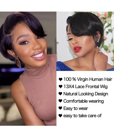 Usexy Pixie Cut Lace Front Human Hair Wig | Short Bob Straight 13x4 Lace Front Wig for Black Women | Pre Plucked 150% Density with Baby Hair | 1B Color - Buy Online on GoSupps.com