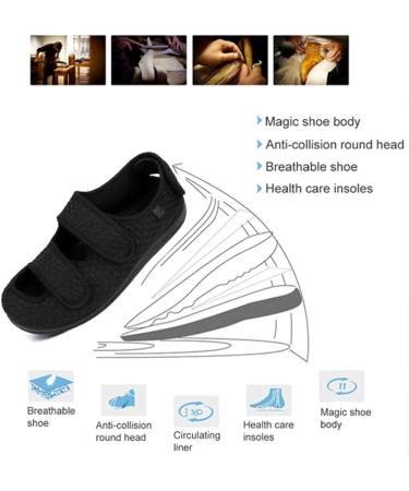 LEEWEE Diabetic Slippers - Extra Wide Adjustable Sandals for Swollen Feet - Black 46 - Buy Online on GoSupps.com