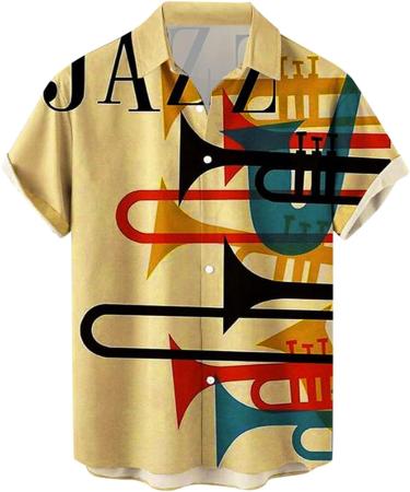 HDDK Men's Casual Short Sleeve Hawaiian Shirt - Rainbow Vintage Jazz Print, Regular Fit Beach Top - Buy Online on GoSupps.com