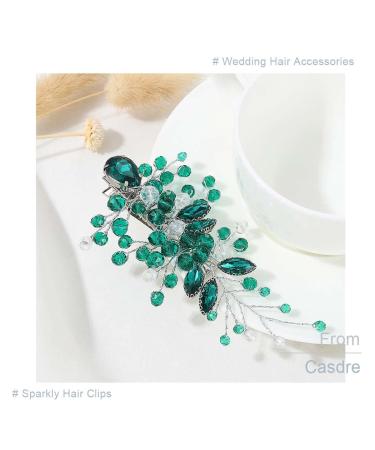 Crystal Bride Wedding Hair Clip - Silver Rhinestone Bridal Accessories for Women and Girls (D Green) - Buy Online on GoSupps.com