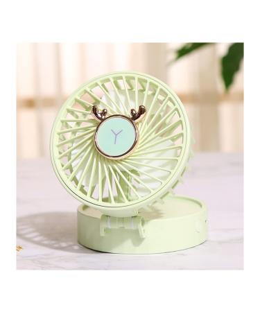 UNAGLAM Compact Pocket Makeup Mirror with LED Light & Fan 3-in-1 Mini Foldable Travel Mirror for Makeup & Cooling USB-Rechargeable (Grass)