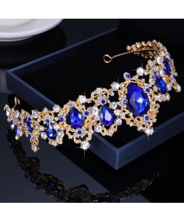 Kamirola Blue Baroque Vintage Crown - Princess Rhinestone Tiara for Christmas, Wedding, Prom - Women's Costume Accessory - Buy Online on GoSupps.com