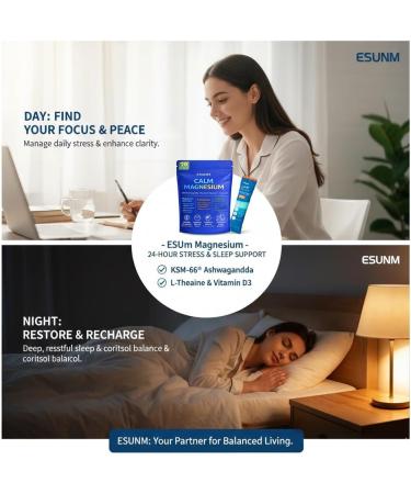 ESUNM Calm Magnesium Drink Mix Packets Magnesium Glycinate with KSM-66 Ashwagandha L-Theanine GABA Saffron & Vitamin D3 Relaxation Mood & Sleep Support Raspberry Lemonade 20 Stick Packs - Buy Online on GoSupps.com