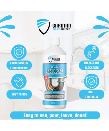 Gardian Drain Unblocker - 500 ml High Strength Drain Cleaner to Effectively Dissolve Clogs on Sinks Showers and Drains - Safe Non-Corrosive Easy-to-Use Drain and Sink Unblocker Liquid - Buy Online on GoSupps.com