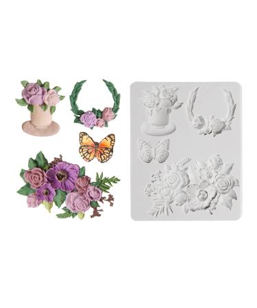 Flower Silicone Fondant Mold Bouquet Butterfly Mold for Fondant Cake Decorating Chocolate Sugarcraft Candy Polymer Clay Soap Crafting Projects (0017HHGJ)
