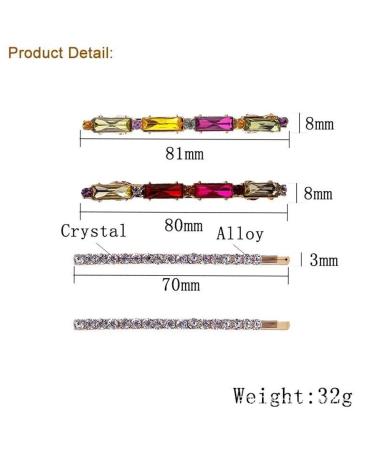 Beaupretty Rhinestone Bobby Pins - Colorful Crystal Hair Clips for Daily Fashion | 4pcs - Buy Online on GoSupps.com