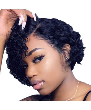 Mgsiko Water Wave Lace Frontal Wigs Lace Closure Real Hair Curly Poems for women Culry Human Hair Wig with wig cap Brazilian wet and wavy Jungfrau real hair wigs 30cm