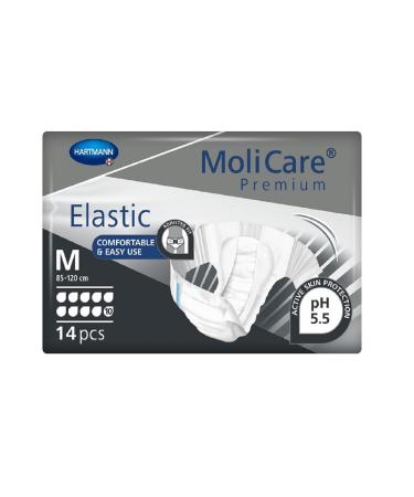 Molicare Premium Elastic Slip: with the heaviest incontinence for women and men 10 drops sizeM (85-120 cm hip circumference) 4x14 pieces 10 drops M (56 pieces) 56 pieces