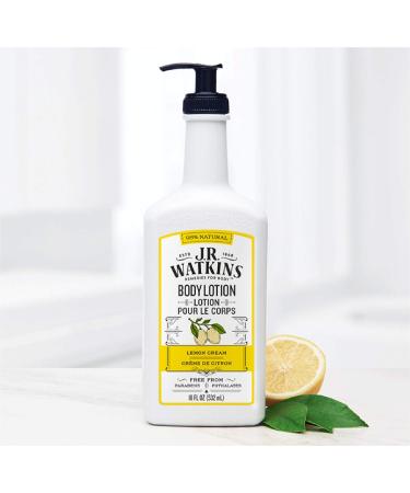J.R. Watkins Lemon Cream Daily Moisturizing Lotion - 18 fl oz Pump Dispenser - Shea Butter, Cocoa Butter, Coconut Oil, Vitamin E - Hydrating Body Cream - Buy Online on GoSupps.com