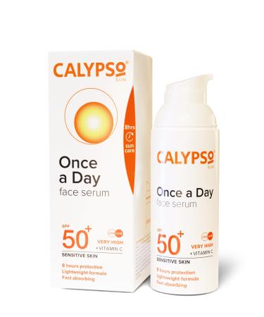 Calypso Once a Day Serum SPF50+ Serum with Vitamin C for Face and Neck for Sensitive Skin. Very High Sun Protection. UVA + UVB Primer.