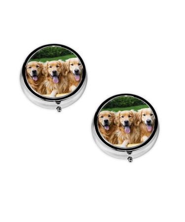 Golden Retriever Dogs Puppies Pets Printed Mini Round Pill Box Pill Box 3 Compartment Medicine Pill Case Pill Organizer Travel Pillbox Portable Pill Box for Pocket Home Office Use