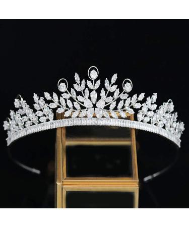 Aoligrace 5A Cubic Zirconia Wedding Tiara for Women - Small Bride Floral Headpiece in Silver - Buy Online on GoSupps.com