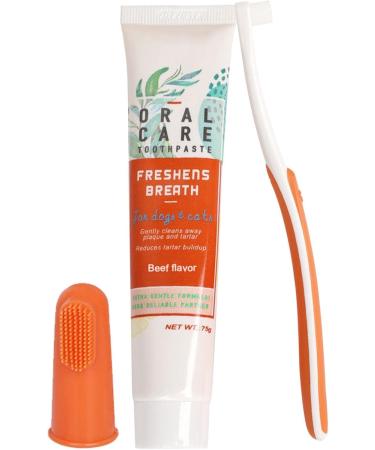 Dog Toothbrush Kit | Dog Toothpaste and Brush Set - Dog Toothbrush Toothpaste and Finger Brush Set Pet Toothbrush Kit for Cat and Dog Teeth Cleaning B: Beef Flavor - Buy Online on GoSupps.com