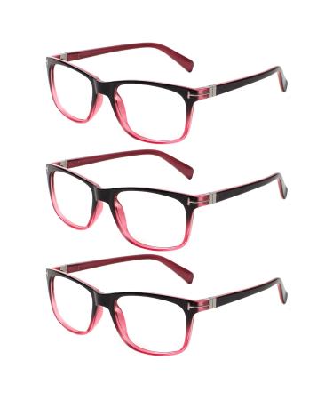 Kerecsen 3 Pack Reading glasses women feather hinges good glasses of high quality rectangular comfortable women reading aid (2.50 3 pink) 2.50 3 pink