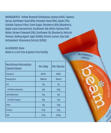 BEAM Blueberry Lemon Crispy Seed Bar | Nut-Free & Gluten-Free | Plant-Based High Fiber Snack (12 Bars) - Buy Online on GoSupps.com