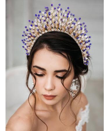 IYOU Halo Wedding Headband Crystal Blue Hair Bands Crown Beads Party Bridal Hair Accessories for Women - Buy Online on GoSupps.com