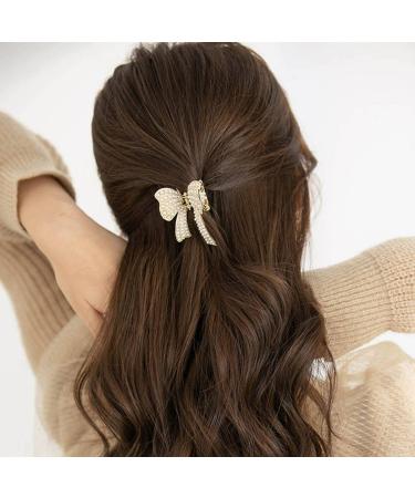 Brinie Pearl Hair Claw Clips - Gold Metal Bowknot Hair Styling Accessories for Women (2 Pack) - Buy Online on GoSupps.com