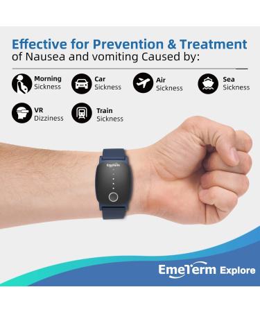 EmeTerm Explore Anti-Nausea Wristband - FDA Cleared, Mint Green, Waterproof - Motion & Travel Sickness Relief - Rechargeable, Drug Free - Navy Blue - Buy Online on GoSupps.com