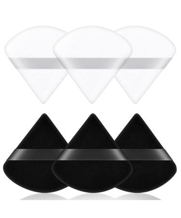 Auauy 6 PCs triangle makeup powder quaste face sponge powder puff washable reusable makeup sponge wet dry make -up tool for loose powder or foundation rouge (3 black +3 white) 3 black +3 white