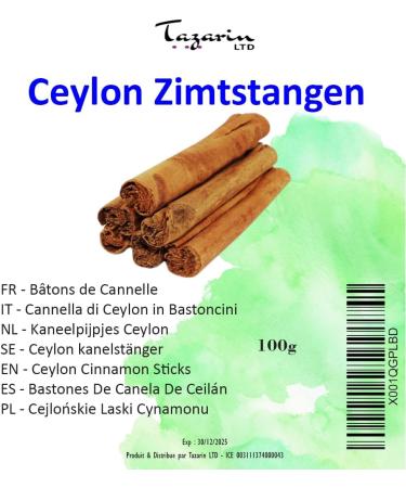 100g Whole Ceylon Cinnamon Sticks - Intense Aroma & Taste - 100% Natural Pure and No Additives - TazarinLtd - Buy Online on GoSupps.com