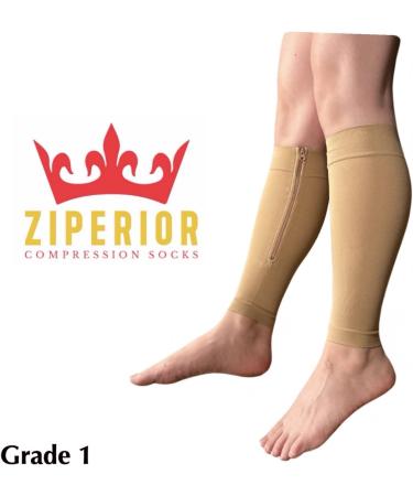15-20 mmHg Compression Shin Calf Sleeves - No Foot Zipper Design Large-X-Large Nude - International Shipping Available - Buy Online on GoSupps.com