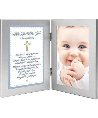 Baptism Blessing Card in Frame for Baby Boy - Includes 4x6 Inch Photo Slot - Buy Online on GoSupps.com