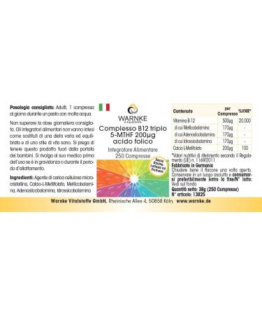 Vitamine B12 complexe triple 5-MTHF 200 g d'acide folique - 250 comprim s - HAUTEMENT DOS - Qualit pharmaceutique allemande - v g talien | Warnke Vitalstoffe - Buy Online on GoSupps.com