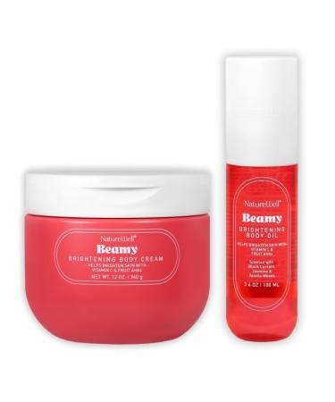 NATURE WELL Beamy Brightening Body Oil & Body Cream Bundle Fast-Absorbing Designed to Help Improve Tone & Texture Scented with Black Currant Jasmine & Vanilla Woods