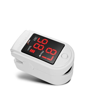 Pulox PO-100 pulse oximeter with LED display including hard case batteries protective cover nylon bag and carrying strap white