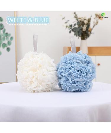 Exfoliating Mesh Brush Shower Sponge Puff for Kids & Adults - White & Sky Blue - Buy Online on GoSupps.com