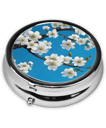 Japanese Cherry Flowers Round Pill Box | 3 Compartment Mini Travel Organizer | Portable Decorative Medicine Holder - Buy Online on GoSupps.com