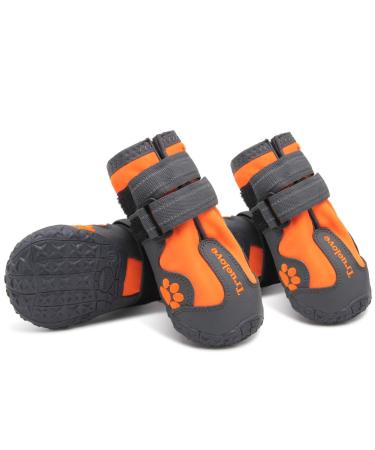 Mokcci truelove paw protection dog boots waterproof dog shoes with reflective straps for small medium -sized and large dogs 2#(4 Pack) Orange