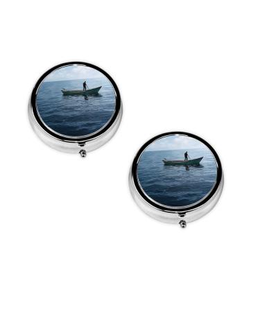 Cruise Ship Printed Mini Round Pill Box Pill Box 3 Compartment Medicine Pill Case Pill Organizer Travel Pillbox Portable Pill Box for Pocket Home Office Use