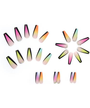 Long Fake Nail Full Cover with Glue Detachable Summer Rainbow Press on Nails 24 Pieces Finger Nail Art Tips for Nail Salons and Women DIY Nail Art - Buy Online on GoSupps.com