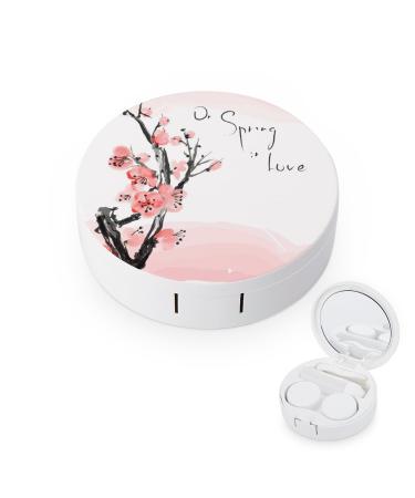 Japanese Cherry Tree Blossom Contact Lens Case Travel Portable Travel Contact Lens Box with Mirror