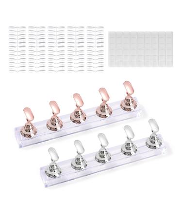 2 sets of acrylic nail art display stand magnetic nail art stand nail practice tools with 54 pieces of white adhesive 120 pieces of transparent nail art