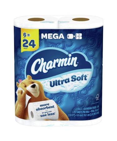 Charmin Ultra Soft Toilet Paper, 6 Mega Rolls  24 Regular Rolls 6 Count (Pack of 1)