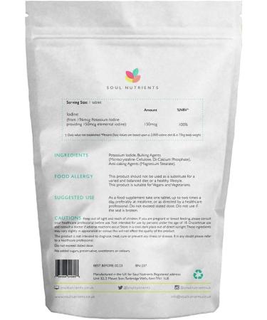 Iodine 150mcg 120 Tablets - Natural Source of Potassium Iodide - Pregnancy & Thyroid Support - Vegan UK Made - GMP Approved - Buy Online on GoSupps.com