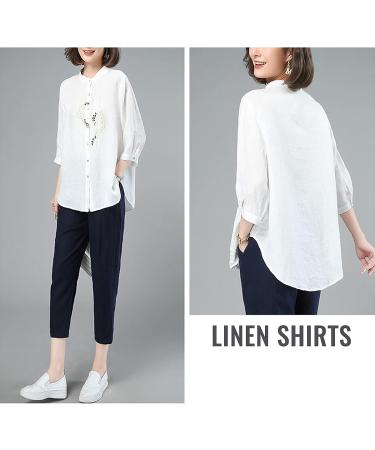 Bianstore Women's Cotton Linen Embroidered Blouse - White Small - Buy Online on GoSupps.com