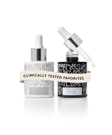 Naked & Thriving Wrinkle-Fighter Set, Includes Renew Resurfacing Night Serum (30 mL) & Illuminate C+ Serum (30 mL), Clinical Results, Dermatologist Loved, Hylauronic Acid & Bakuchiol (Set of 2)