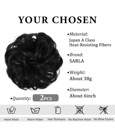 SARLA 2PCS Messy Hair Bun Scrunchies in Jet Black - Synthetic Updo Hair Extensions for Women and Girls - Buy Online on GoSupps.com